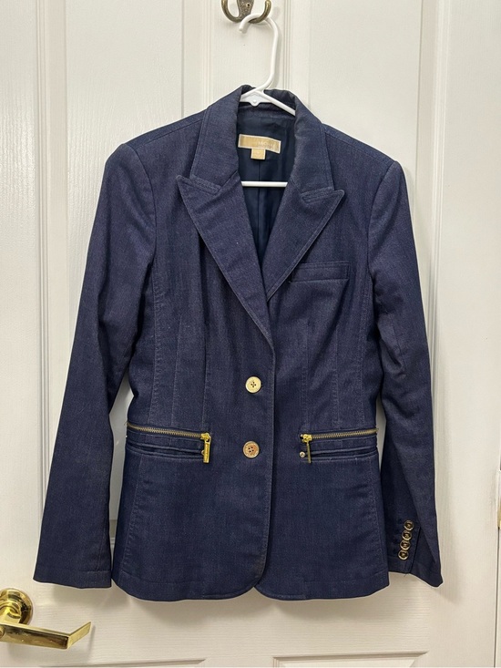 Michael Kors Jackets & Blazers - Michael Kors Dark Navy Tailored Blazer with Gold Zipper Details
